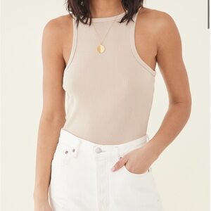 Agolde High Rib Knit Tank in Latte
